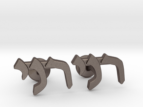 Hebrew Name Cufflinks - "Roni" in Polished Bronzed Silver Steel