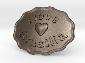 I Love Brasilia Belt Buckle in Polished Bronzed Silver Steel