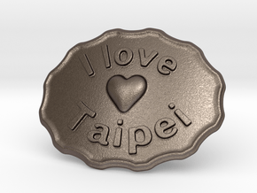 I Love Taipei Belt Buckle in Polished Bronzed Silver Steel