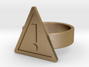 Warning Sign Ring in Polished Gold Steel: 10 / 61.5