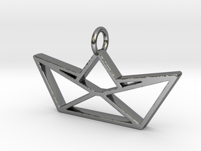Paper Boat Pendant in Fine Detail Polished Silver