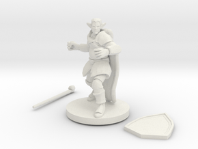 Male Elf Druid Club And Shield in White Natural Versatile Plastic