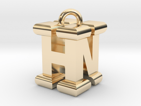3D-Initial-HN in 14k Gold Plated Brass