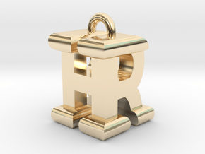 3D-Initial-HR in 14k Gold Plated Brass