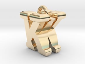 3D-Initial-KW in 14k Gold Plated Brass
