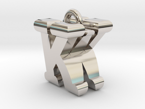 3D-Initial-KW in Rhodium Plated Brass
