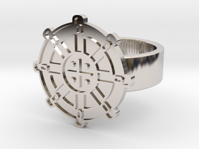 Wheel Of Dharma Ring in Rhodium Plated Brass: 8 / 56.75