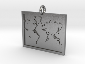 World Map Pendant in Natural Silver