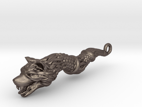 Dacic Wolf - Keychain in Polished Bronzed Silver Steel