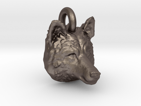Wolf Head Pendant in Polished Bronzed Silver Steel