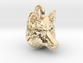 Wolf Head Pendant in 14K Yellow Gold