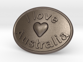 I Love Australia Belt Buckle in Polished Bronzed Silver Steel