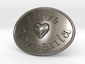 I Love Romania Belt Buckle in Polished Nickel Steel