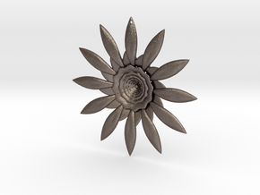 Fractal Flower Pendant VI in Polished Bronzed Silver Steel