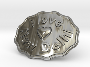 I Love New Delhi Belt Buckle in Fine Detail Polished Silver
