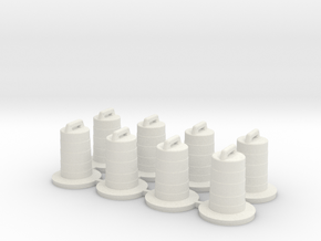 8 Traffic Barrels, Standard in White Natural Versatile Plastic: 1:87 - HO