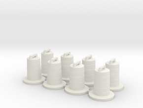 8 Traffic Barrels, Standard in White Natural Versatile Plastic: 1:76 - OO