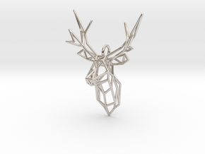 Stag Deer Facing Forward Pendant  in Rhodium Plated Brass