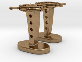 Ship wheel cufflinks in Natural Brass