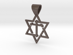 Star of David with the Cross in Polished Bronzed Silver Steel