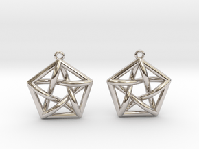 Complete Graph Earrings (K_5) in Rhodium Plated Brass