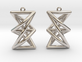 Complete Bipartite Earrings (K_{3,3}) in Rhodium Plated Brass