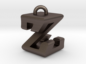 3D-Initial-ZZ in Polished Bronzed Silver Steel