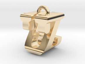 3D-Initial-UZ in 14k Gold Plated Brass
