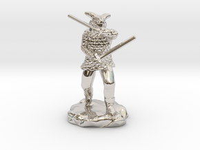 Dragonborn in Scale Mail With Swords and Bow  in Rhodium Plated Brass