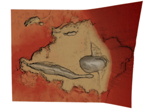 Mars Map: Depression At Base, Red in Full Color Sandstone