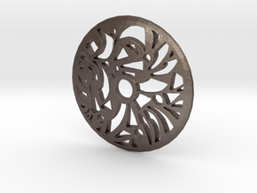 Drop Spindle Whorl--Geometric in Polished Bronzed Silver Steel