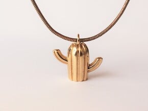 Cute Cactus Pendant in Polished Brass