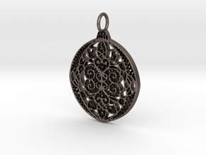 Christmas Holdiday Lace Ornament Pendant Charm in Polished Bronzed Silver Steel