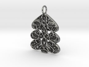 Christmas Tree Holdiday Lace Pendant Charm in Natural Silver