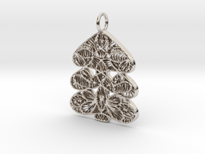 Christmas Tree Holdiday Lace Pendant Charm in Rhodium Plated Brass