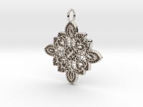 Lace Ornament Pendant Charm in Rhodium Plated Brass