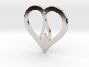 The Flame Heart (precious metal pendant) in Rhodium Plated Brass
