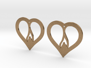 The Flame Hearts (precious metal earrings) in Natural Brass