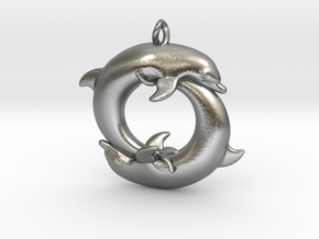 Piscean / Yin Yang Dolphin Totem Keychain 4.5cm in Natural Silver