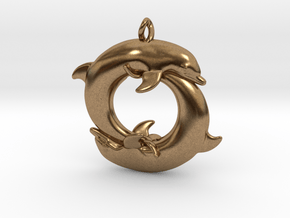 Piscean / Yin Yang Dolphin Totem Keychain 4.5cm in Natural Brass