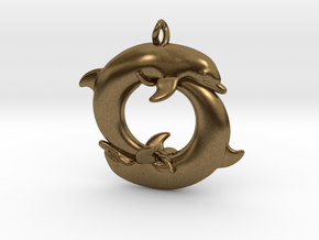 Piscean / Yin Yang Dolphin Totem Keychain 4.5cm in Natural Bronze