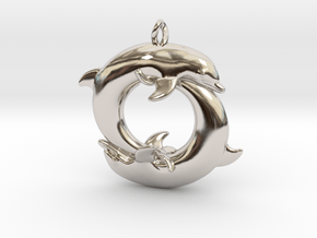Piscean / Yin Yang Dolphin Totem Keychain 4.5cm in Platinum