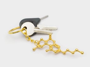 THC Molecule Keychain / Model in Polished Gold Steel