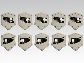 Skull & Feathered Wing Combat Shields x10 in Tan Fine Detail Plastic