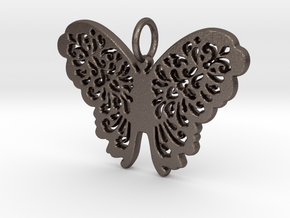 Flourish Lace Butterfly Pendant Charm in Polished Bronzed Silver Steel
