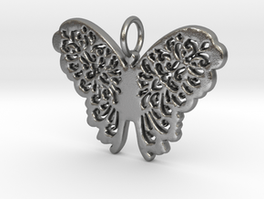 Flourish Lace Butterfly Pendant Charm in Natural Silver