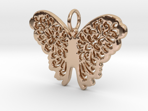 Flourish Lace Butterfly Pendant Charm in 14k Rose Gold Plated Brass