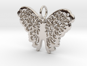 Flourish Lace Butterfly Pendant Charm in Rhodium Plated Brass