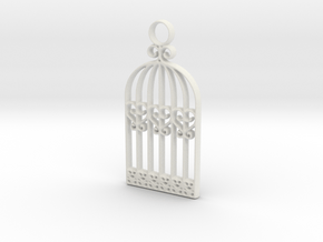 Vintage Birdcage Pendant Charm in White Natural Versatile Plastic