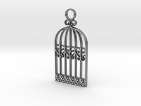 Vintage Birdcage Pendant Charm in Natural Silver